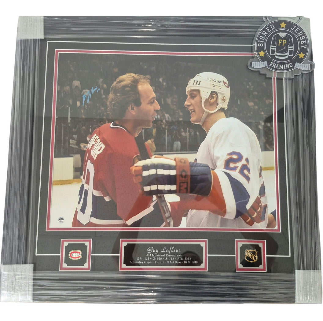 FRAMED Official signed 16x20 picture - Guy Lafleur with Mike Bossy Memorable coa