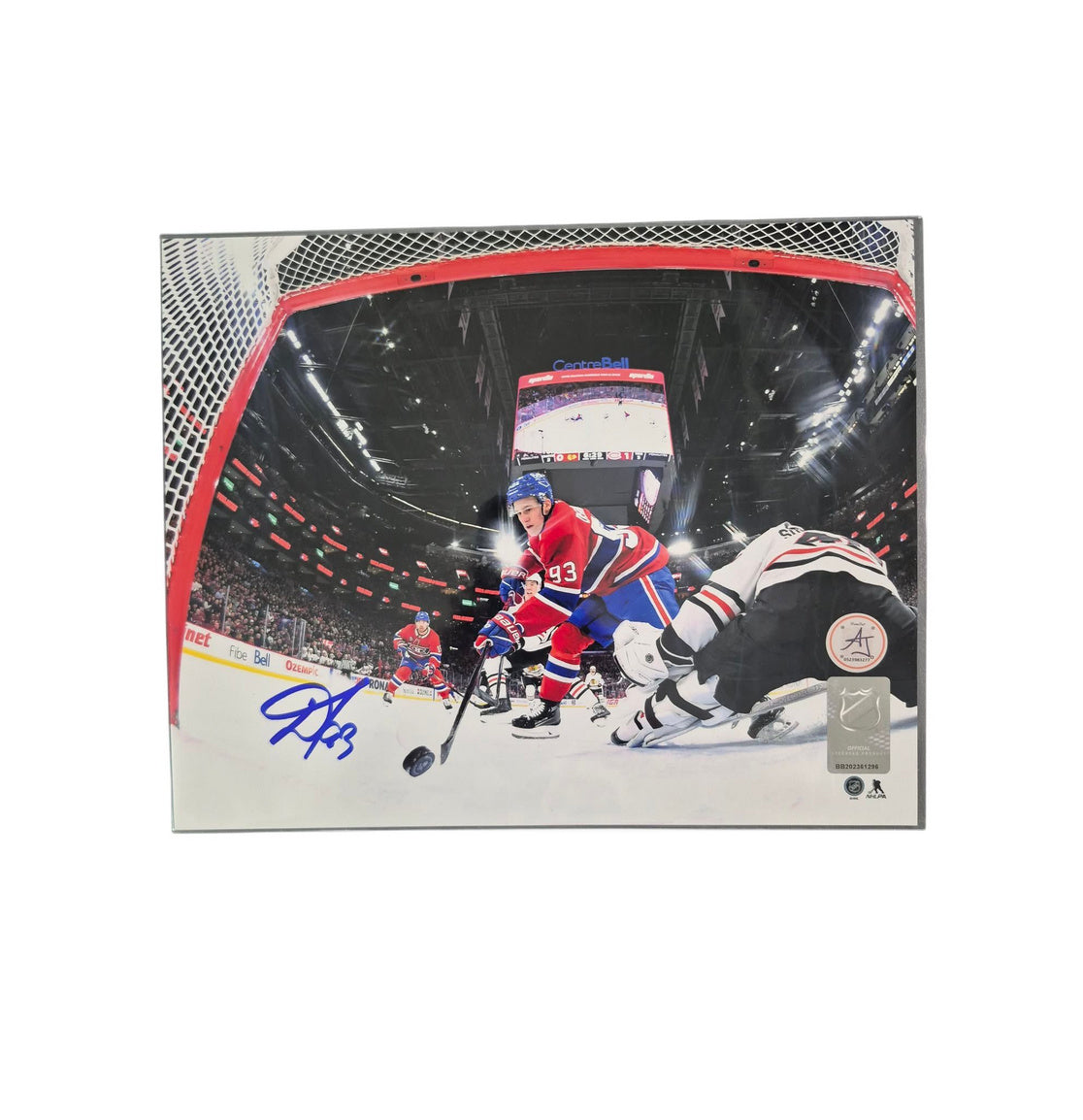Photo officielle signée 8x10 - But inaugural d'Ivan Demidov en NHL vue du filet AJS coa