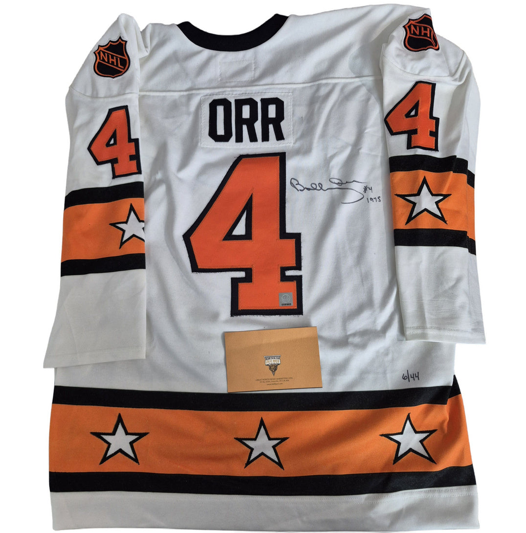 Chandail officiel GNR signé - Bobby Orr All-Star blanc 1975 LE/44 GNR coa