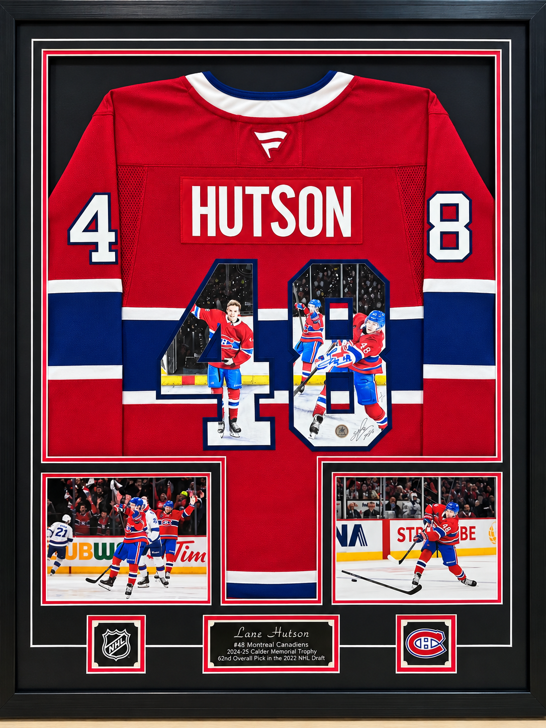 FRAMED Official Fanatics Premium signed jersey - Lane Hutson home Art by Nicolas Smith LE 1/1 AJs coa