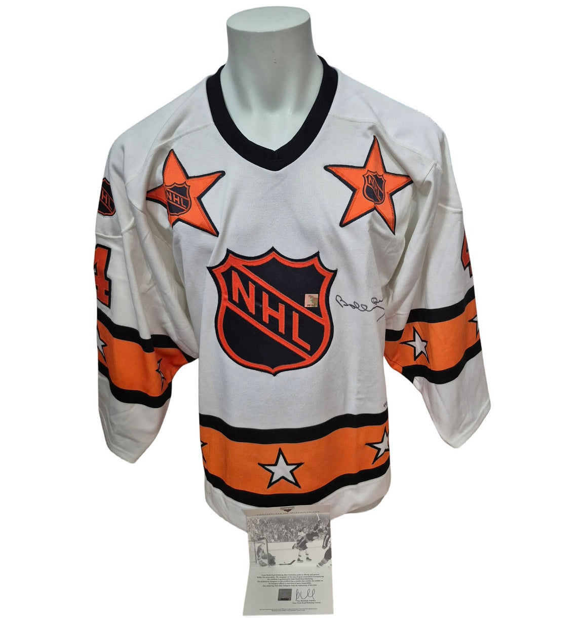 GNR custom signed jersey - Bobby Orr white 1971-72 sign on front LE/144 GNR coa