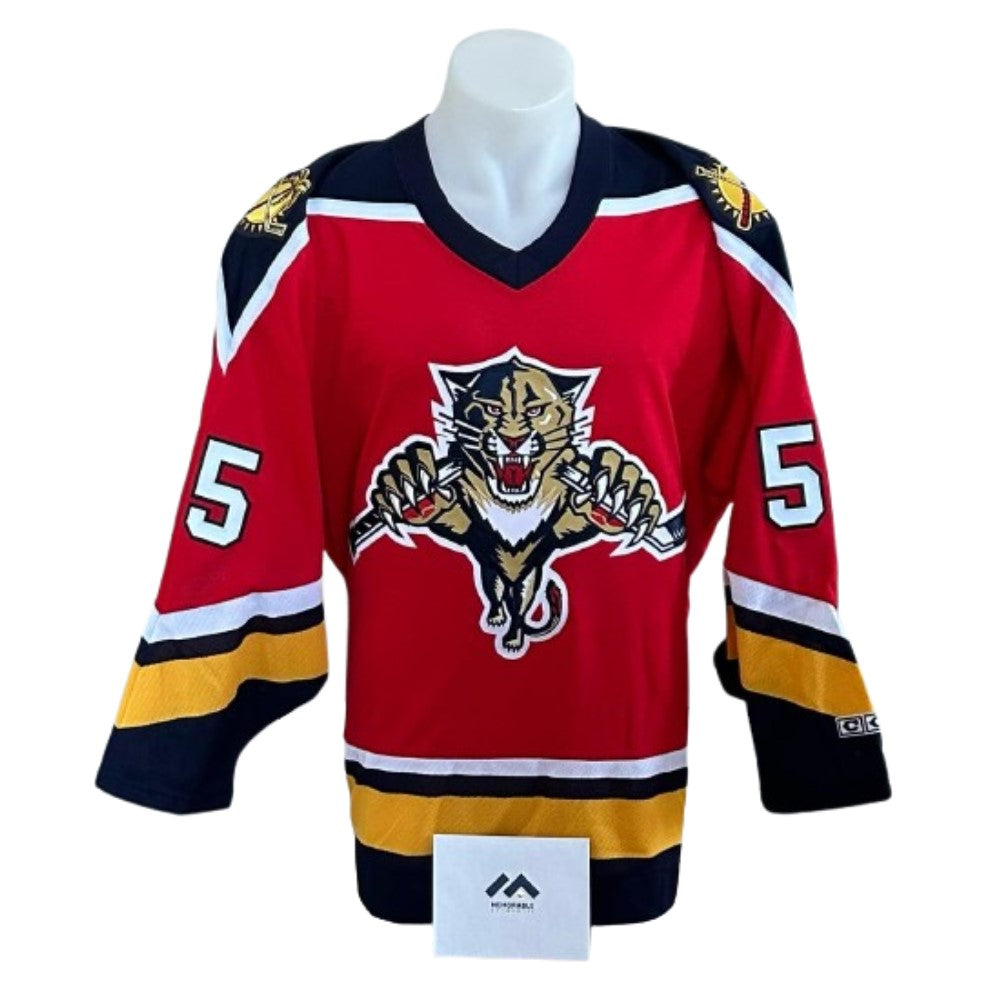 Chandail officiel CCM vintage signé - Ed Jovanovski rouge avec inscription Memorable coa