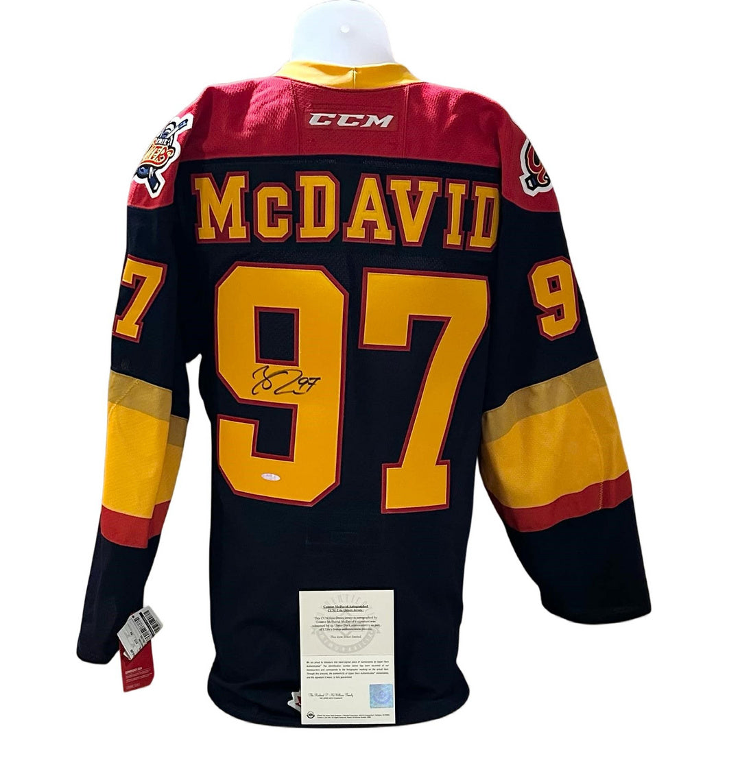 Official CCM Pro signed jersey - Connor Mcdavid CHL Navy UD coa
