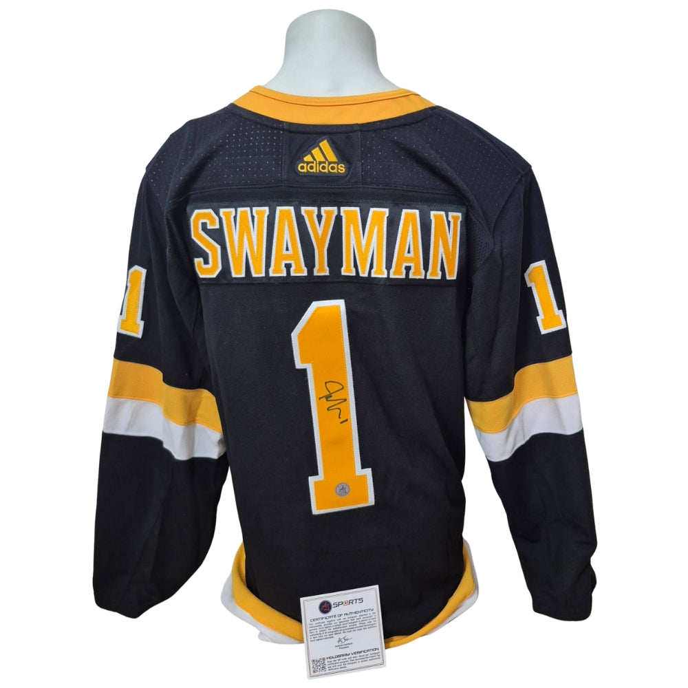 Official Adidas signed jersey - Jeremy Swayman 3rd Ajs coa