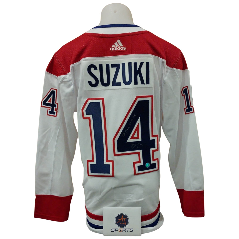Official Adidas signed jersey - Nick Suzuki away inscribed first game Ajs coa