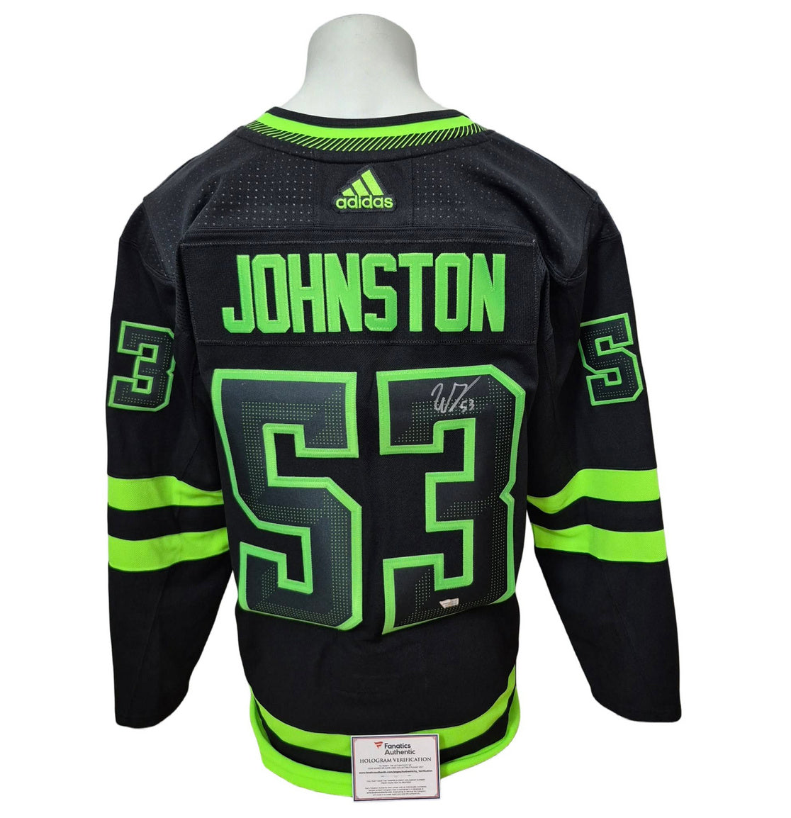 Chandail officiel Adidas signé - Wyatt Johnston blackout alternate Fanatics coa