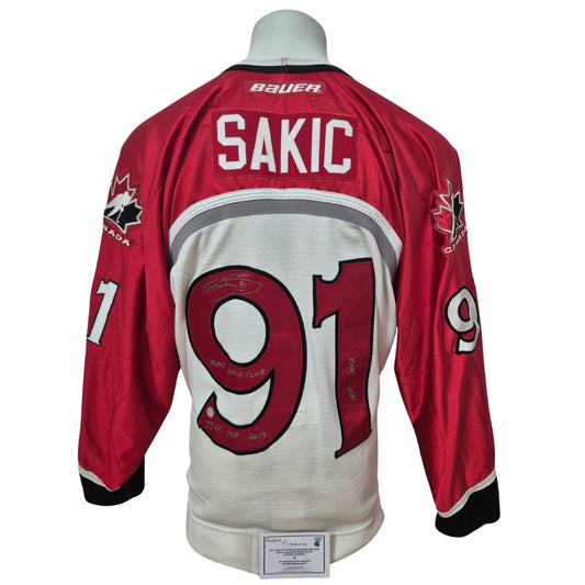 Official Bauer pro signed jersey - Joe Sakic Olympics 1998 white 3x inscribed Frozen Pond coa