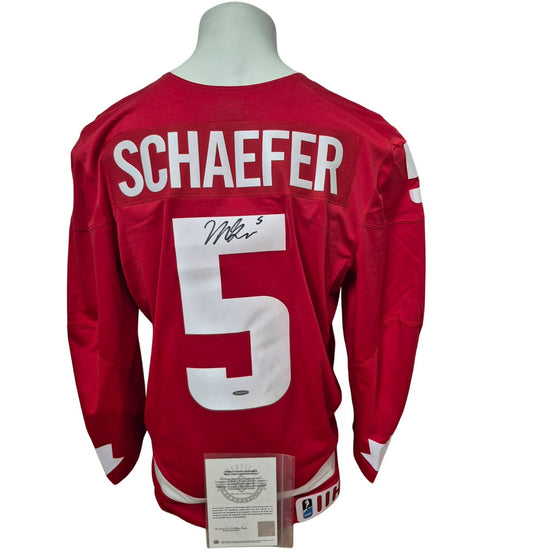 Chandail officiel Bauer signé - Matthew Schaefer rouge UD coa
