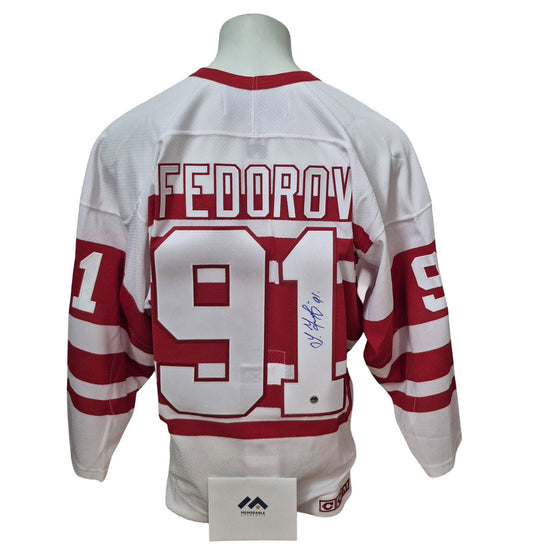 Chandail officiel CCM pro signé - Sergei Fedorov 91-92 équipe classique Memorable coa