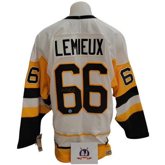 Official CCM vintage signed jersey - Mario Lemieux white Ajs coa
