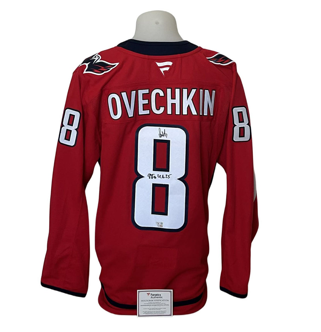 Chandail officiel Fanatics Premium signé - Alex Ovechkin domicile inscrit 895 Buts Fanatics coa