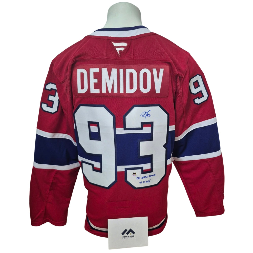 Chandail officiel Fanatics Premium signé - Ivan Demidov domicile avec inscription first game Memorable coa