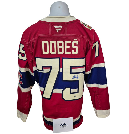 Chandail officiel Fanatics Premium signé - Jakub Dobes match extérieur 2026 Memorable coa