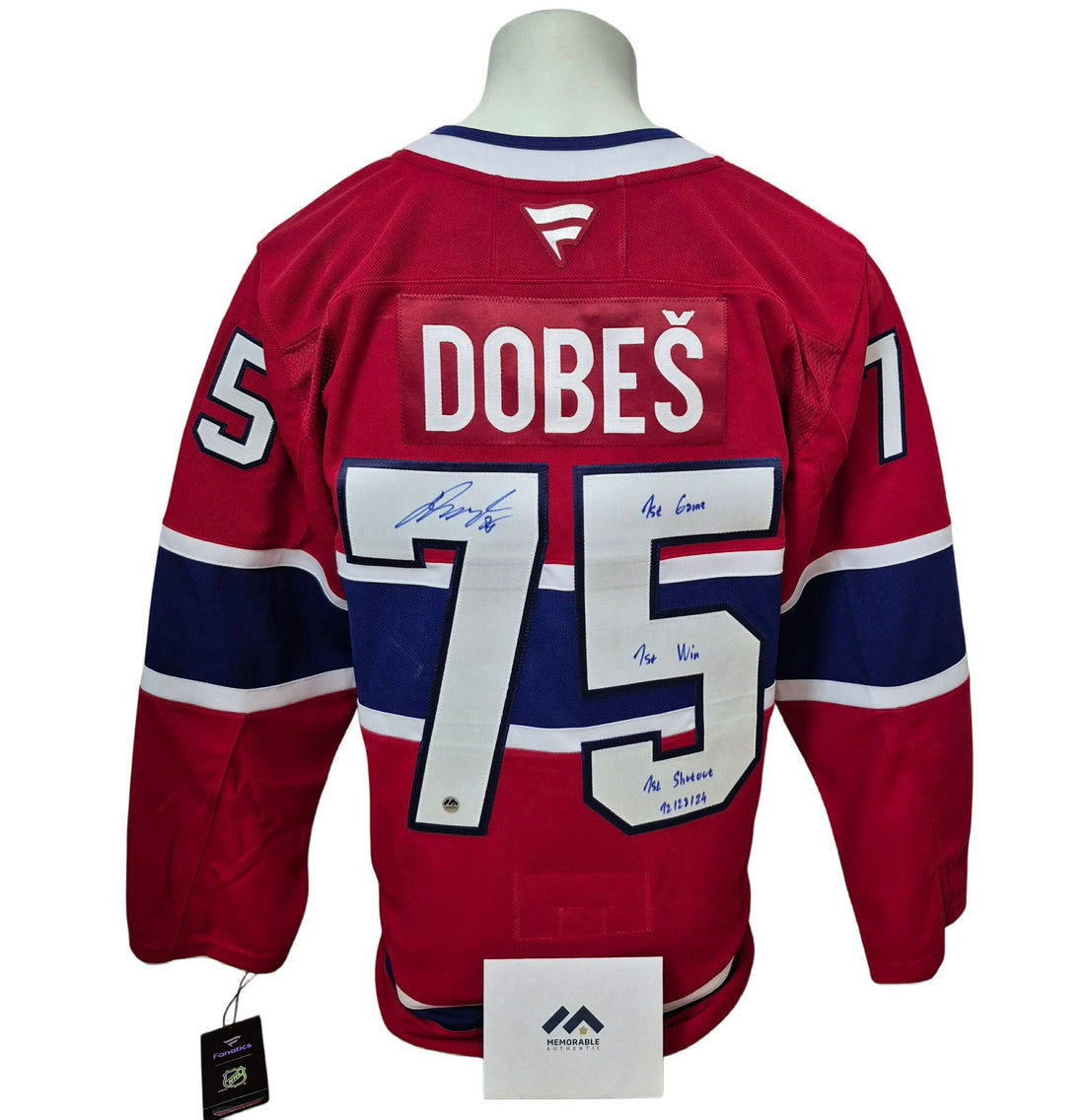 Chandail officiel Fanatics Premium signé - Jakub Dobes domicile 3x inscrit Memorable coa