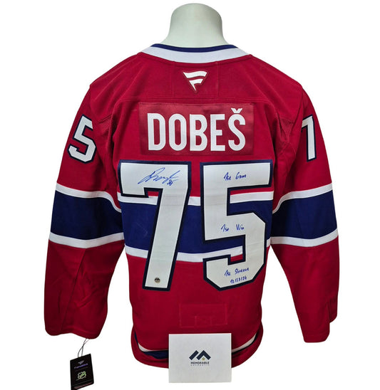 Official Fanatics Premium signed jersey - Jakub Dobes home 3x inscribed Memorable coa 