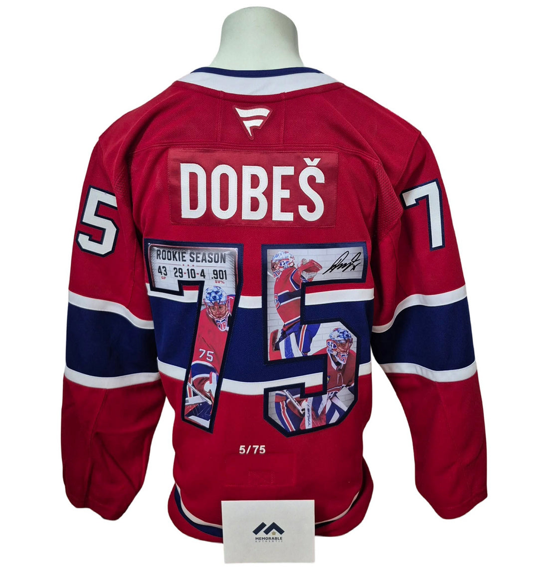 Chandail officiel Fanatics Premium signé - Jakub Dobes domicile Art et édition limitée /75 Memorable coa