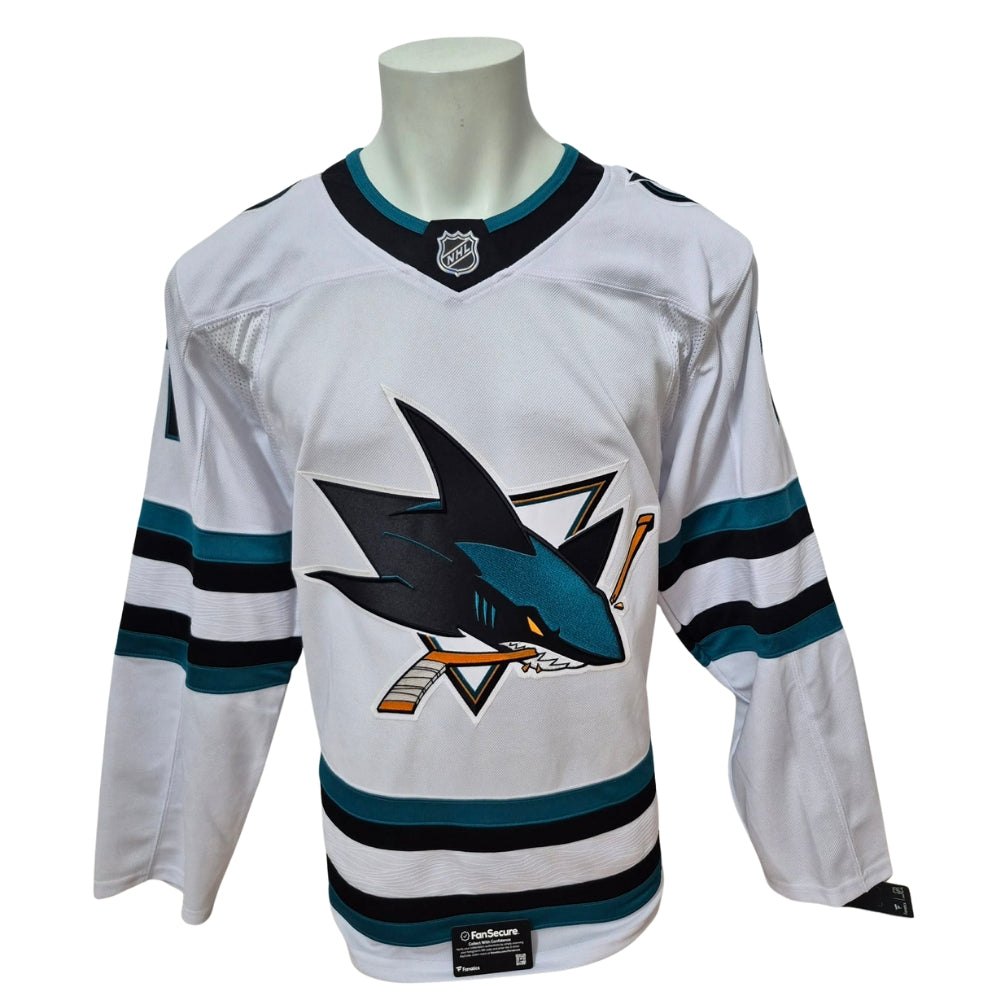 Chandail officiel Fanatics Premium signé - Macklin Celebrini visiteur Fanatics coa