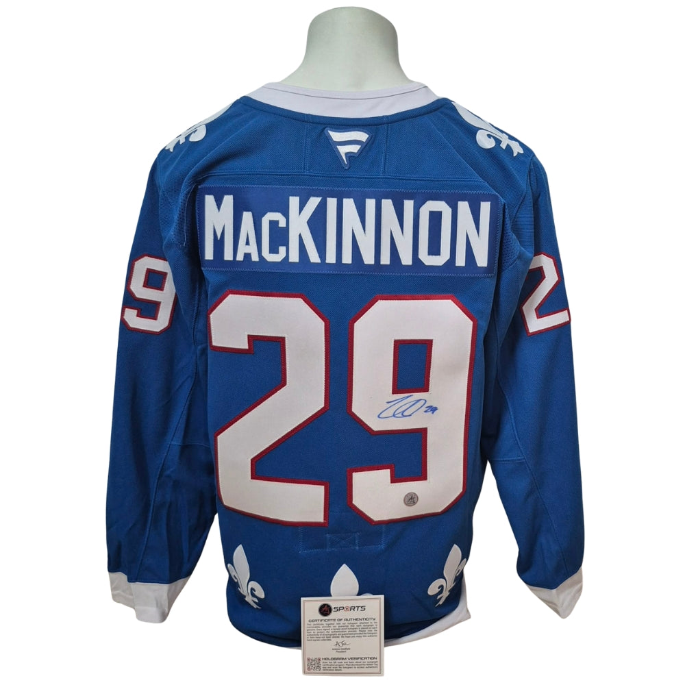 Chandail officiel Fanatics Premium signé - Nathan Mackinnon Nordiques bleu AJs coa