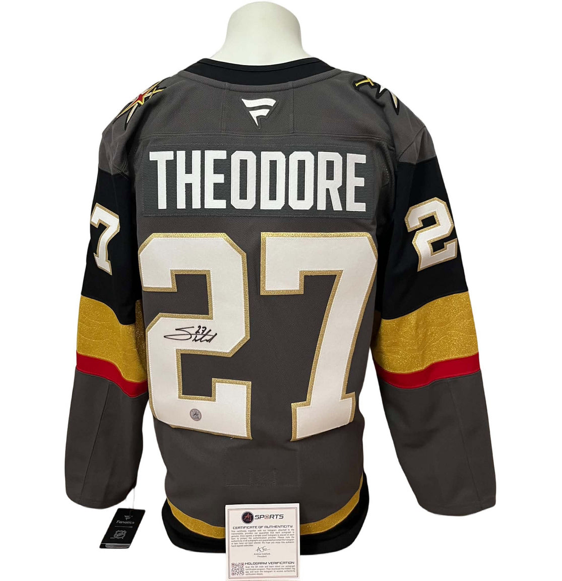 Chandail officiel Fanatics Premium signé - Shea Theodore gris Fanatics coa