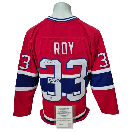 Official Mitchell and Ness signed jersey - Patrick Roy red inscribed and limited 3/133 UD coa