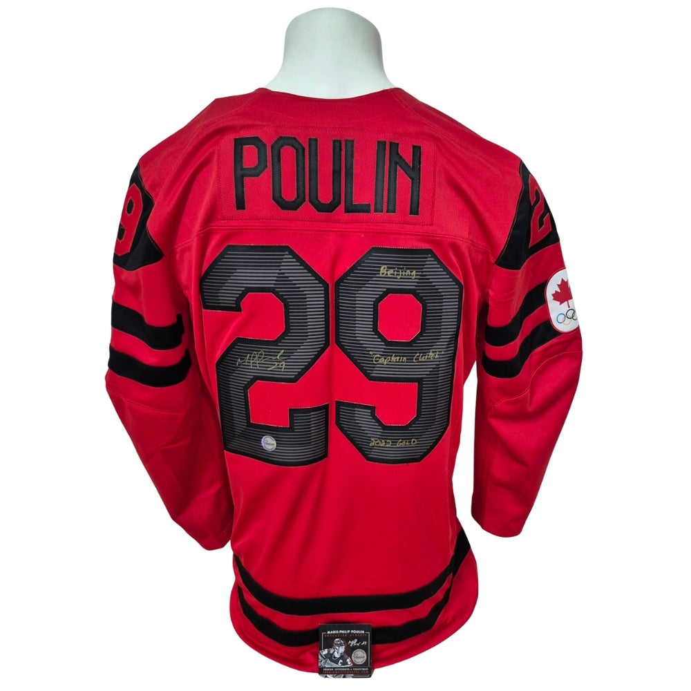 Chandail officiel Nike signé - Marie-Philippe Poulin rouge 3x inscrits Premium Autograph coa