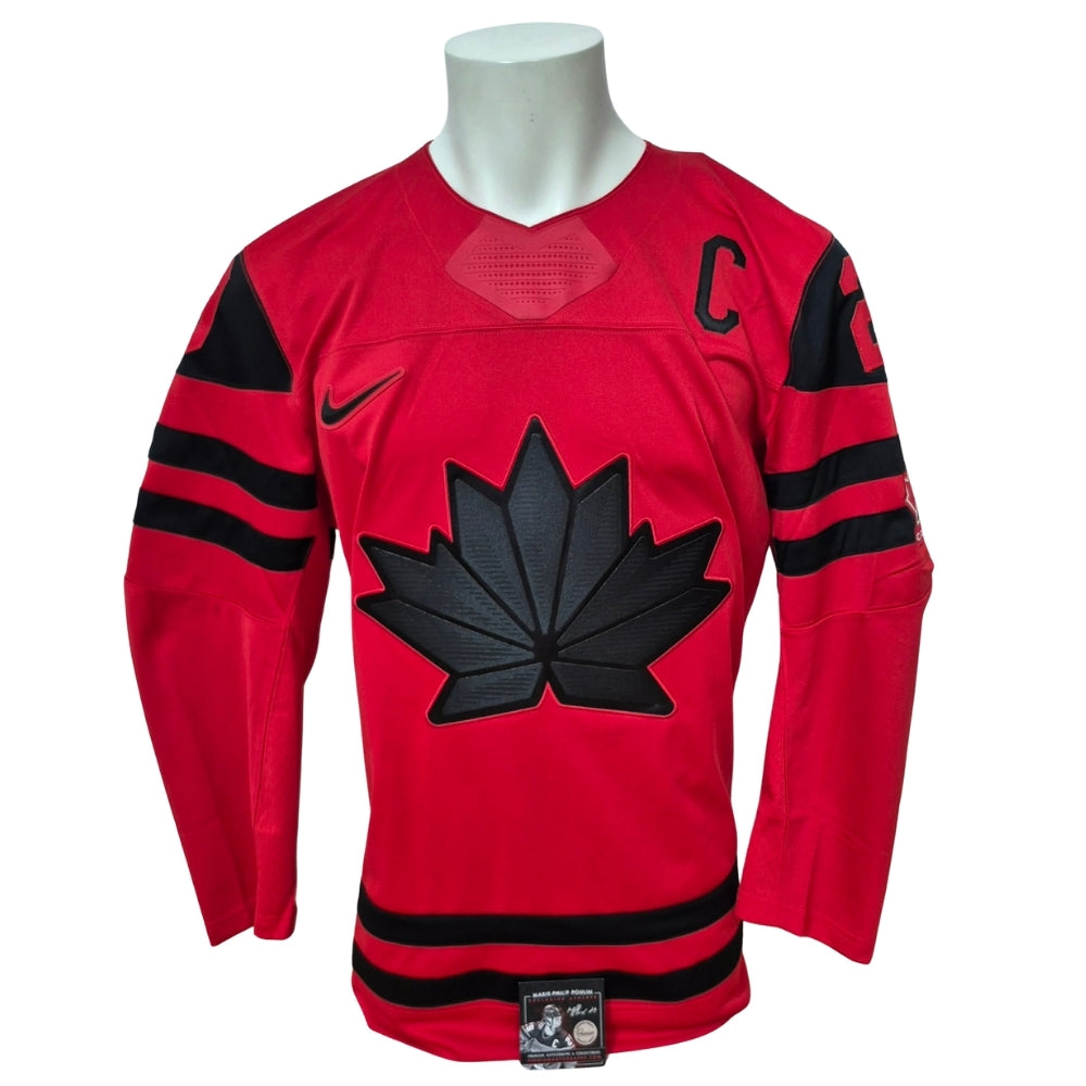 Chandail officiel Nike signé - Marie-Philippe Poulin rouge 3x inscrits Premium Autograph coa