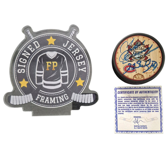 Official signed Puck - Yvan Cournoyer and Henri Richard Heritage Classic 2011 AJs coa