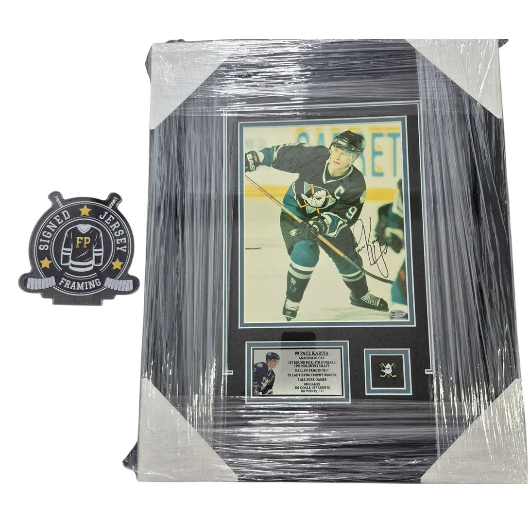 Official 8x10 signed and framed picture - Paul Kariya home ACA coa