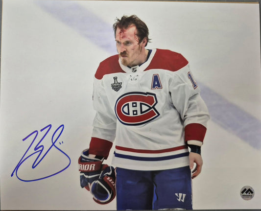 Photo officielle signée 8x10 horizontale - Brendan Gallagher visage ensanglanté Memorable coa