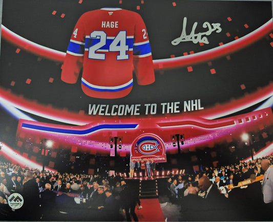 Photo officielle signée 8x10 horizontale - Moment du repêchage de Michael Hage, Memorable coa