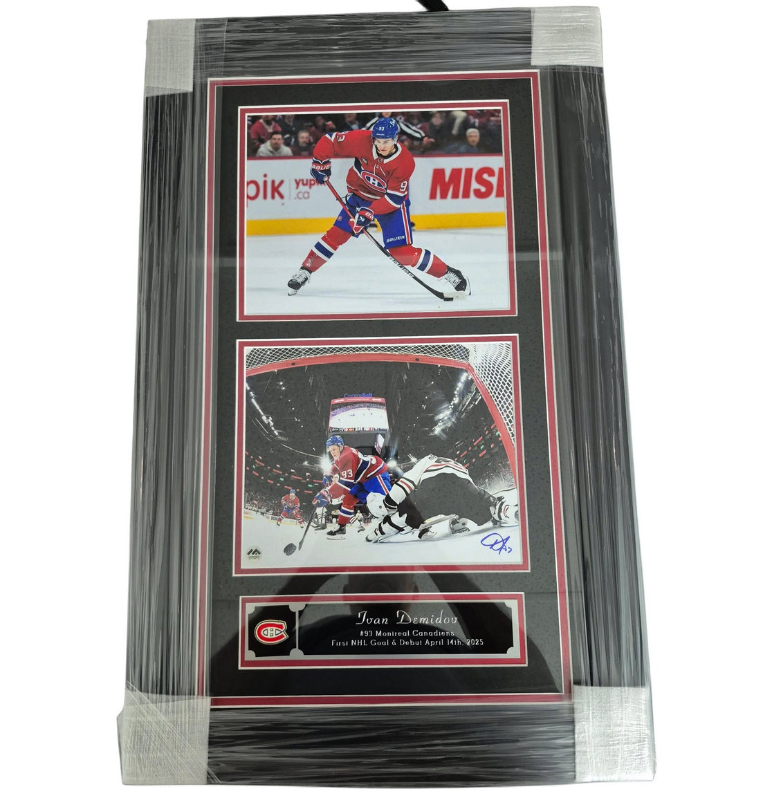 FRAMED Official signed 8x10 picture - Ivan Demidov First NHL goal net view and shot Ajs coa