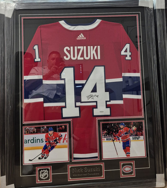 FRAMED Official Adidas signed jersey with 2 pics - Nick Suzuki home UD coa