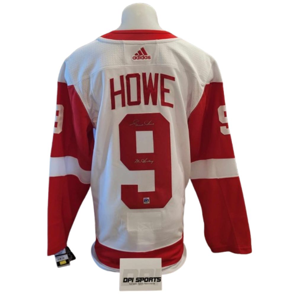 Official Adidas signed jersey - Gordie Howe white inscribed DPI coa