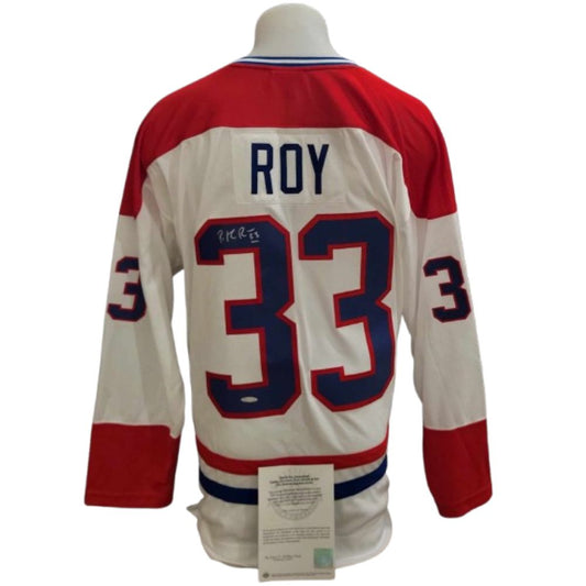 Official Mitchell and Ness signed jersey - Patrick Roy white UD coa