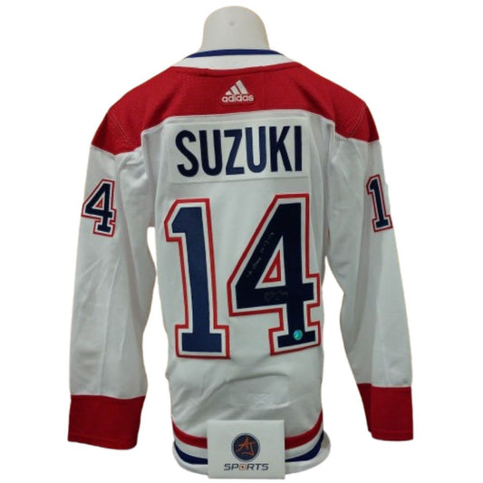 Official Adidas signed jersey - Nick Suzuki away inscribed first game AJs coa