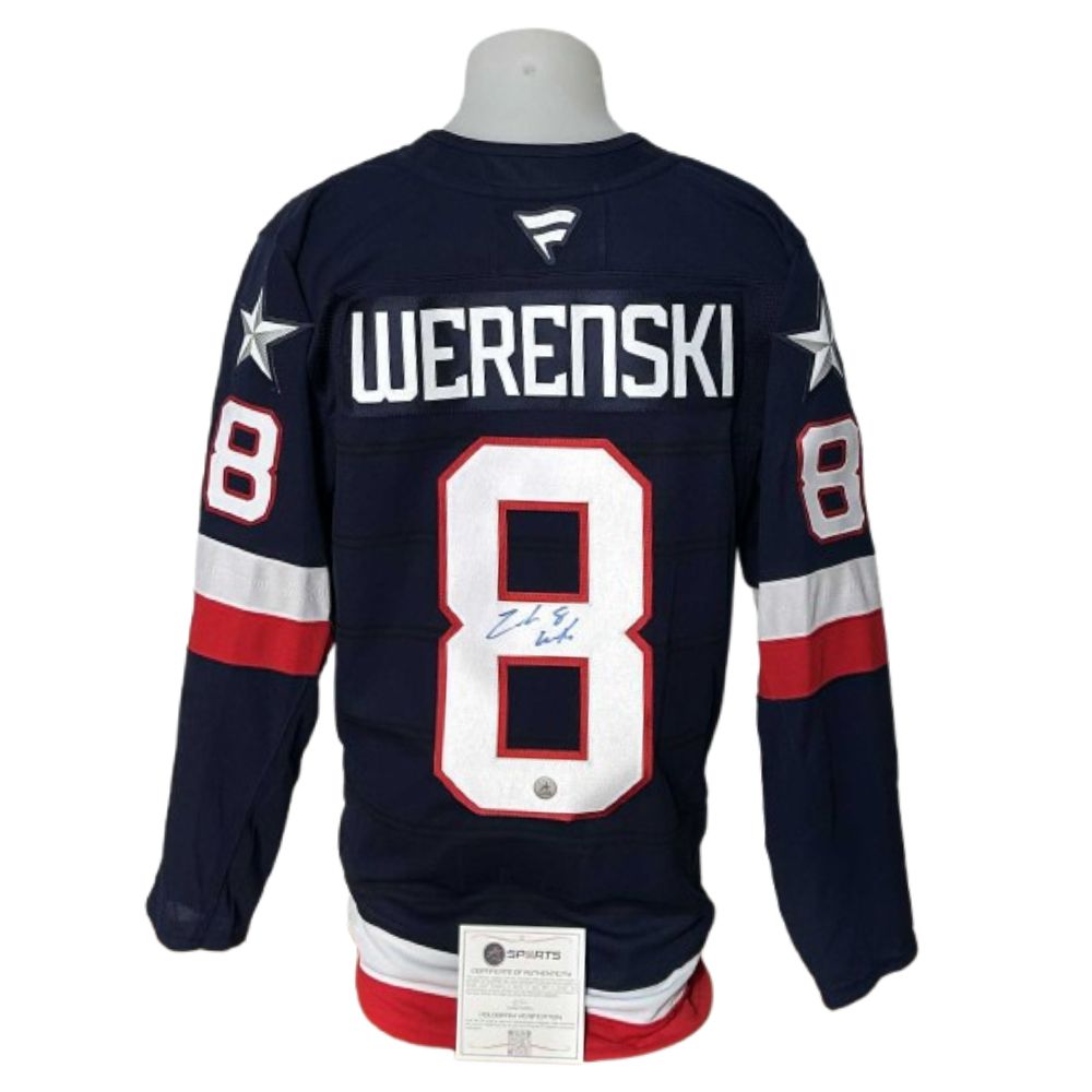 Chandail officiel signé Fanatics Premium - Zach Werenski bleu AJs coa